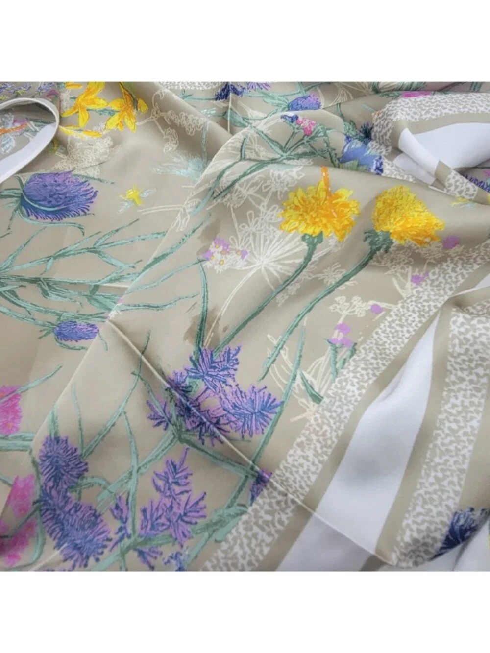 ✨Luxury Elegant Silky Square Scarf Blue Orange Floral Garden Print Shawl Wrap